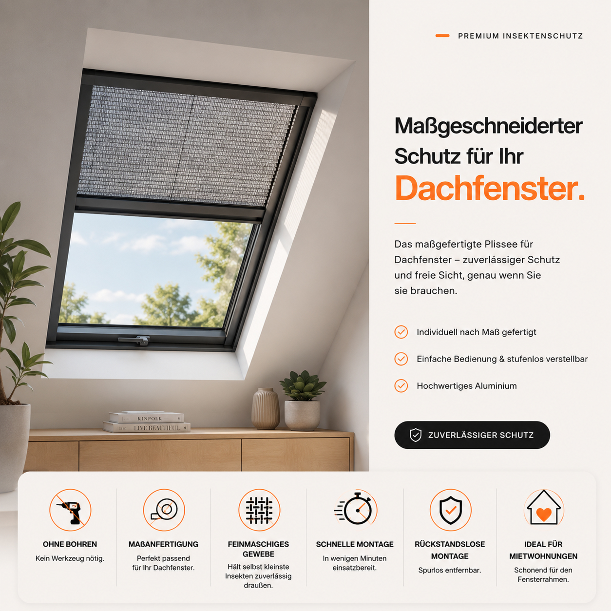 Fliegengitter Plissee Dachfenster
