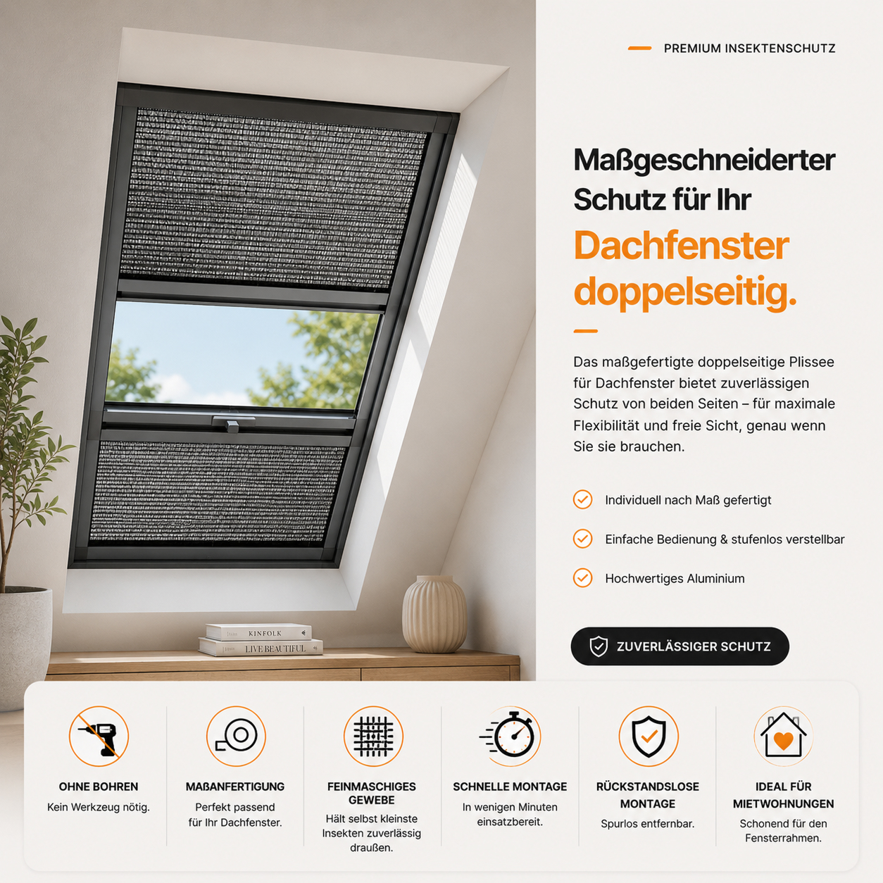 Fliegengitter Plissee Dachfenster doppelseitig