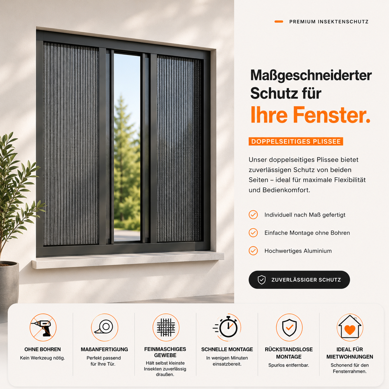 Fliegengitter Plissee Fenster doppelseitig