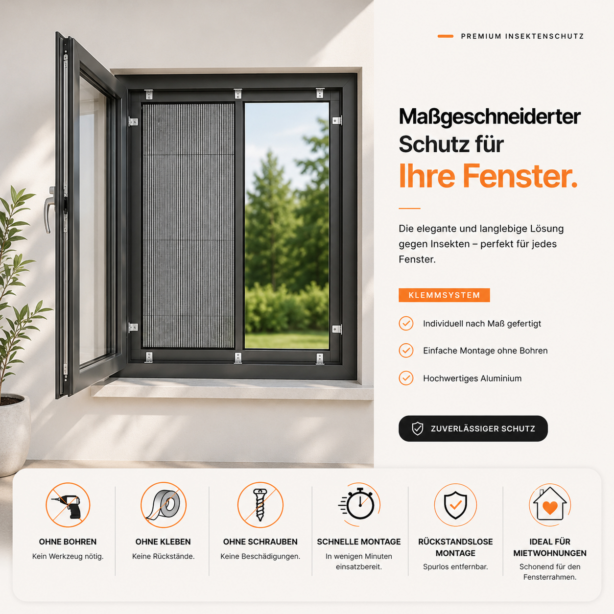 Fliegengitter Plissee Fenster Klemmsystem