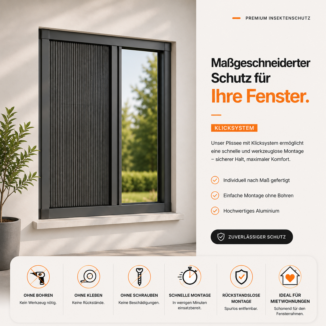 Fliegengitter Plissee Fenster Klicksystem