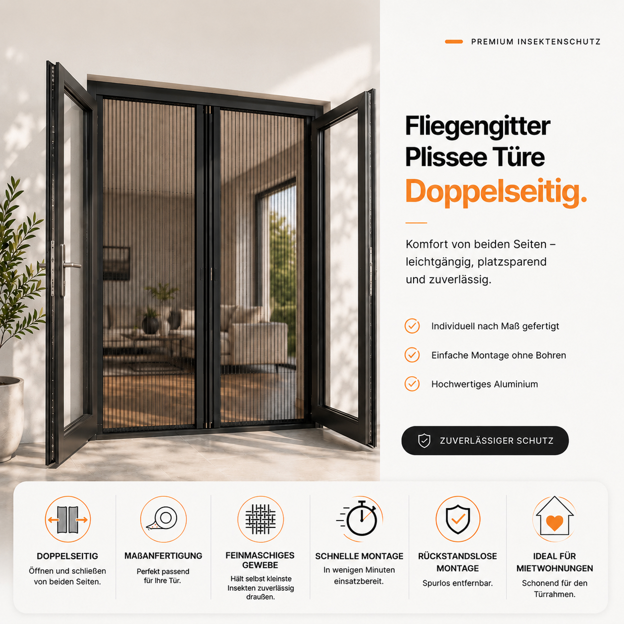Fliegengitter Plissee Türe doppelseitig